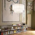 Ideal Lux Pendant luminaire OPERA, 10 flames, Ø 90cm, E27, adjustable height, chrystal glass, chrome / white