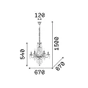 Ideal Lux Chandelier AMADEUS, 6 flames, Ø 67cm / H 150cm, E14, chrome / glass and transparent chrystal