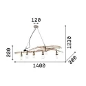 Ideal Lux Pendant luminaire, DRIFTWOOD, 6 flames, lenght 140cm, E27, metal / natural wood