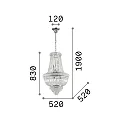 Ideal Lux Pendant luminaire DUBAI, 10 flames, Ø 52cm, E14, metal / refined chrystal, brass