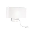 Wandleuchte HOTEL AP1, E27 + LED-Spot, Stoffschirm, mit 2 Schaltern, Weiß