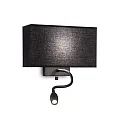 Wandleuchte HOTEL AP1, E27 + LED-Spot, Stoffschirm, mit 2 Schaltern, Schwarz