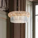 Ideal Lux Kristall-Pendelleuchte NABUCCO, 18-flammig, Ø 70cm, E14, Gold / klar