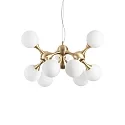 Pendant luminaire NODI, 9 flames, Ø 80cm, E14, connector rotatable, brushed brass / white