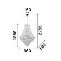 Ideal Lux Pendant luminaire DUBAI, 24 flames,  Ø 80cm, E14, metal / refined chrystal, brass