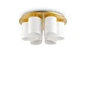 Ceiling luminaire DAISY, 6 flames, Ø 60cm, E27, gold leaf finish / white etched relief glass