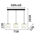 pendant luminaire LINGOTTO SP3 SINGLE 3 flames, 3-fold, adjustable G9 IP20, black matt, satined brass 