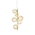 pendant luminaire PERLAGE 6 flames G9 IP20, amber, satined brass dimmable