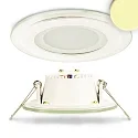 Outdoor LED Downlight IP44, seitlich abstrahlend, Ø 9.8cm, 8W 2800K 350lm 120°, Aluminium / Glas, weiß