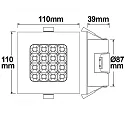 ISOLED LED Downlight PRISM, UGR<19, BAP geeignet, IP54, eckig, 11 x 11cm, starre Optik, dimmbar, 10W 3000K 980lm 90°