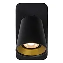 Lucide Aufbau-Wandstrahler TURNON, 1-flammig, inkl. Schalter + GU10 5W 2200-3000K (Dim-to-Warm) CRi95, schwarz / gold matt