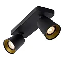 Lucide Aufbau-Deckenstrahler TURNON, 2-flammig, inkl. 2x GU10 5W 2200-3000K (Dim-to-Warm) CRi95, schwarz / gold matt