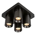 Lucide spot NIGEL 4 flames, cylindrical, rotatable GU10 IP20, black, steel dimmable