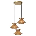 pendant luminaire TASMAN 3 flames, round E27 IP20, gold matt, wood, brass
