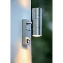 Lucide LED Outdoor Wandstrahler ARNE, Ø 6,3 cm, GU10, 2x5W, 2700K, IP44 - 6,3 x 12 x 22,5cm, Chrom matt