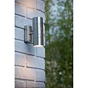 Lucide LED Outdoor Wandleuchte ARNE, Ø 6,3 cm, GU10, 2x5W, 2700K, IP44 - 6,3 x 12 x 17cm, Chrom matt