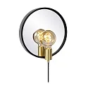 Wand-Spiegelleuchte REFLEX, Ø 31cm, E27, Holzrahmen + Steckerkabel mit Schnurschalter, schwarz / Fassung gold matt