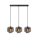 pendant luminaire MEDINE 3 flames, square E27 IP20, smoky colour, black