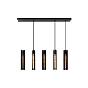 pendant luminaire LIONEL 5 flames, cylindrical E27 IP20, black
