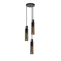 pendant luminaire ORLANDO 3 flames, cylindrical E27 IP20, smoky colour, black