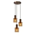 pendant luminaire TOLEDO 3 flames, round, cylindrical E27 IP20, amber, copper