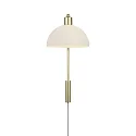 Wandleuchte ELLEN 20, IP20, E14 (exkl.), mit Schnurschalter, Metall, Messing / weißer Opalglas-Schirm (mundgeblasen)