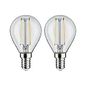 Paulmann 2er-Set LED Filament Tropfenform, E14, 230V, 2W 2700K 250lm, klar