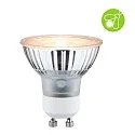 Paulmann LED Reflektorlampe PAR16, 230V, GU10, 4.3W 2200K 320lm 620cd 38°, Goldlicht insektenfreundlich, schaltbar, Glas, silber / klar