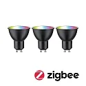 Paulmann LED Smart Home Reflektorlampe ZigBee RGBW, 3er Pack, 38°, GU10, 230V, 4,8W, 2200-6500K, 350lm, dimmbar, schwarz matt