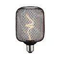 LED Deko-Filament METALLIC GLOW ZYLINDER, E27, 4W 1800K 160lm, 3-step dimmbar, Metallkorb, schwarz