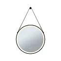 LED Leuchtspiegel MIRRA, IP44, rund, Ø 59cm, 21W 3000-6500K (WhiteSwitch), mit Touchdimmer + Heizfunktion + Lederband, schwarz