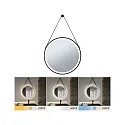 Paulmann LED Leuchtspiegel MIRRA, IP44, rund, Ø 59cm, 21W 3000-6500K (WhiteSwitch), mit Touchdimmer + Heizfunktion + Lederband, schwarz