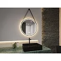 Paulmann LED Leuchtspiegel MIRRA, IP44, rund, Ø 59cm, 21W 3000-6500K (WhiteSwitch), mit Touchdimmer + Heizfunktion + Lederband, schwarz