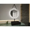 Paulmann LED Leuchtspiegel MIRRA, IP44, rund, Ø 59cm, 21W 3000-6500K (WhiteSwitch), mit Touchdimmer + Heizfunktion + Lederband, schwarz