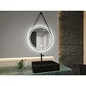 Paulmann LED Leuchtspiegel MIRRA, IP44, rund, Ø 59cm, 21W 3000-6500K (WhiteSwitch), mit Touchdimmer + Heizfunktion + Lederband, schwarz