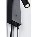 Paulmann LED Wandleuchte HULDA LED Leseleuchte, 2,5W, 230V, 3000K, 130lm, IP20, mit USB-C Anschluss, 3-Stufen dimmbar, schwarz