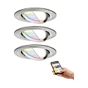 Paulmann recessed luminaire NOVA PLUS COIN LED round, swivelling, set of 3, RGBW, ZigBee controllable IP23, brushed iron dimmable 7