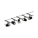 Seilsystem CUP, Basisset, 5-fach, 12V DC, 5x GU5.3 max. 10W, inkl. 60VA Trafo, 2x 5 Meter, Schwarz matt / Chrom