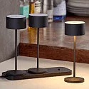 SIGOR LED-Akku Tischleuchte VELUNA, 3er Set + Kontakt-Ladestation + USB-C, IP44, 1W 2200K/2700K (FlexMood), dimmbar, nachtschwarz