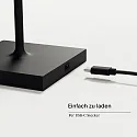 SIGOR LED-Akku-Tischleuchte NUINDIE USB-C, IP54, rund, 38cm, 2.2W 2200K/2700K (FlexMood), mit Touch-Dimmer + USB-C, nachtschwarz