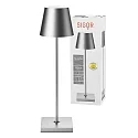 SIGOR LED Akku-Tischleuchte NUINDIE USB-C, IP54, 2.2W 2200K/2700K (Flex-Mood) 168/197lm, rund, dimmbar, silber-eloxiert