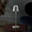 SIGOR LED Akku-Tischleuchte NUINDIE USB-C, IP54, 2.2W 2200K/2700K (Flex-Mood) 168/197lm, rund, dimmbar, silber-eloxiert