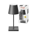 SIGOR LED Akku-Tischleuchte NUINDIE MINI USB-C, IP54, rund, 25cm, 2.2W 2200K/2700K (FlexMood), mit Touch-Dimmer + USB-C, graphitgrau
