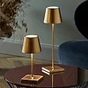 SIGOR LED Akku-Tischleuchte NUINDIE MINI USB-C, IP54, rund, 25cm, 2.2W 2200K/2700K (FlexMood), mit Touch-Dimmer + USB-C, gold-eloxiert