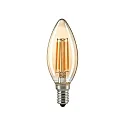 LED Filamentlampe KERZE GOLD, 230V, Ø 3.5cm / L 9.7cm, E14, 4.5W 2500K 320lm 300°, dimmbar, Gold / Klar