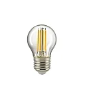 LED Filamentlampe KUGEL, 230V, Ø 4.5cm / L 7.8cm, E27, 4.5W 2700K 470lm 300°, dimmbar, klar