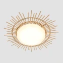 anne light & home LED Deckenleuchte AURA, Ø 60cm, Strahlen-Form, 12W 2700K 960lm, dimmbar, Bambus-Rattan / Mattglas weiß