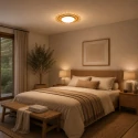 anne light & home LED Deckenleuchte AURA, Ø 60cm, Strahlen-Form, 12W 2700K 960lm, dimmbar, Bambus-Rattan / Mattglas weiß