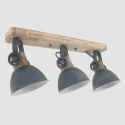 Mexlite Wand- und Deckenleuchte GEARWOOD, 3-flammig, 3x E27, Kautschuk-Holz natur / Metall, grau matt / innen weiß
