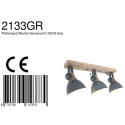 Mexlite Wand- und Deckenleuchte GEARWOOD, 3-flammig, 3x E27, Kautschuk-Holz natur / Metall, grau matt / innen weiß
